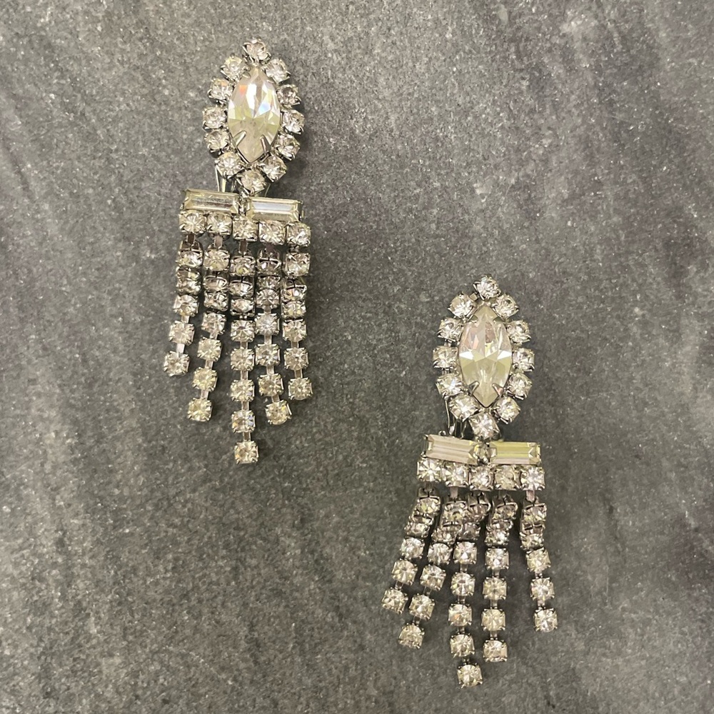 Crystal Fringe Drop Earrings - Silver Tone